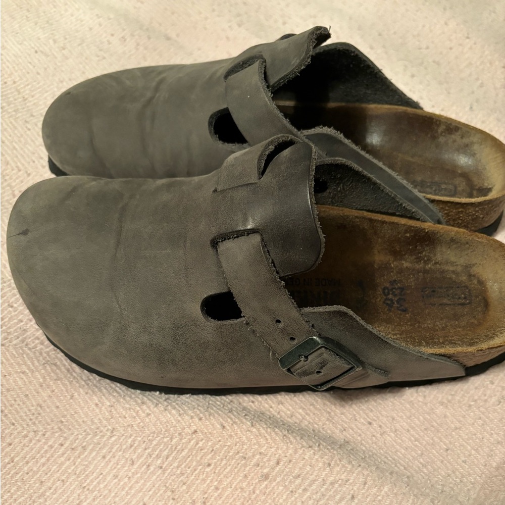 Birkenstock Boston clog. Upper is oiled leather. Iron color. Size 36 narrow.